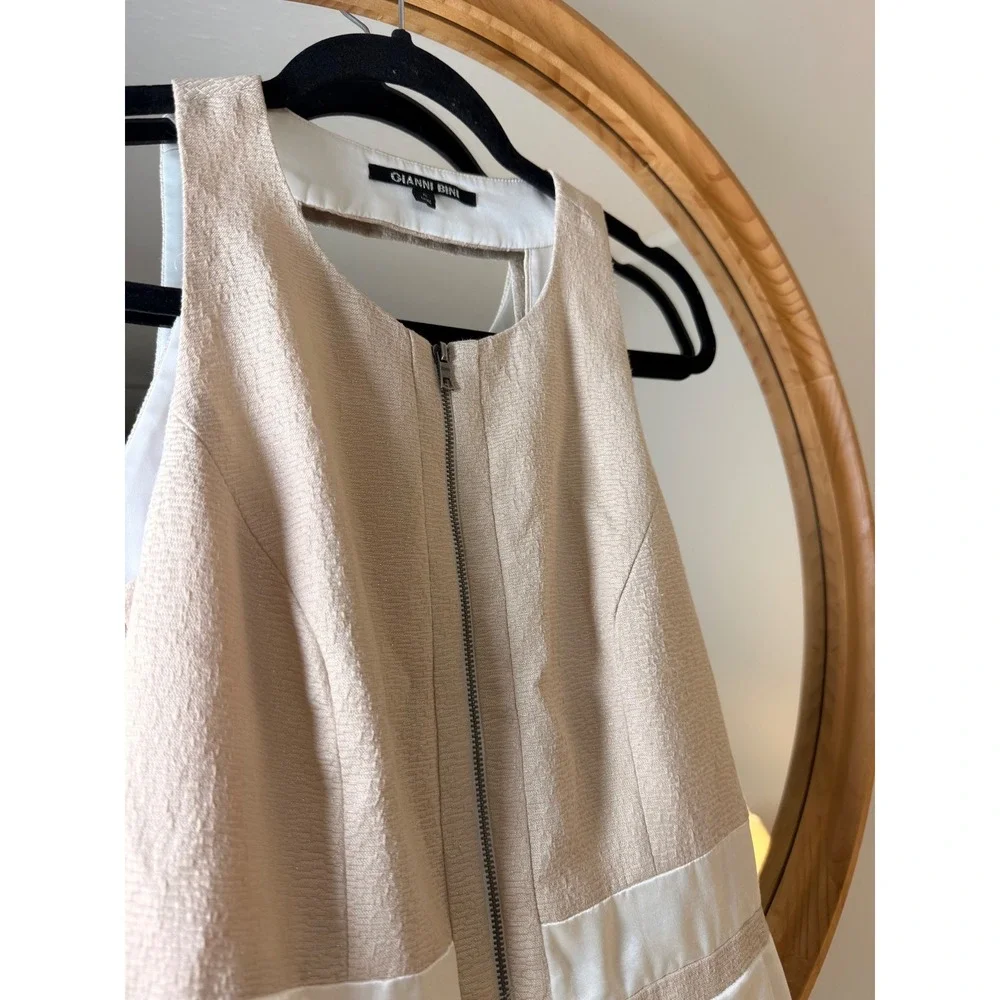 Gianni Bini Dress 4‎ Champagne Cream Excellent Front Zip Open Back Cocktail